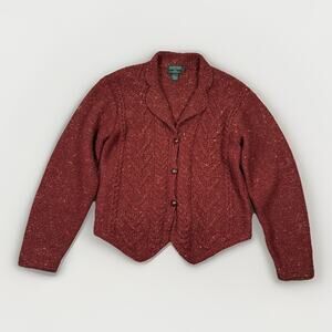 J McLaughlin Cable Knit Cardigan Sweater Chunky Size M Cashmere Silk Rust Red